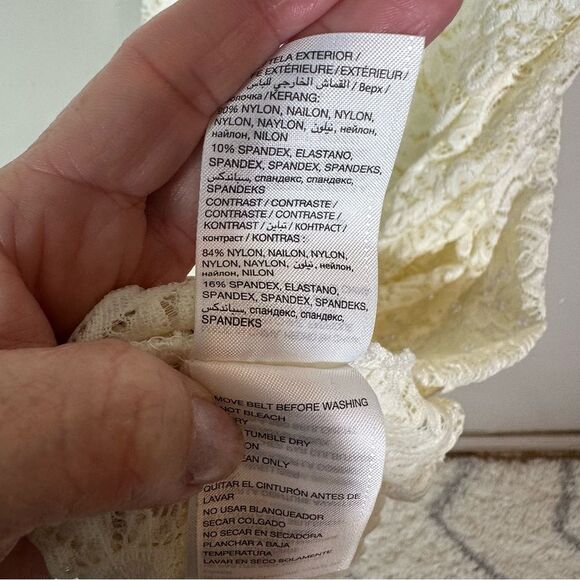 Bebe Cream Ruched Wrap Dress with V-Neck - Picture 6 of 6